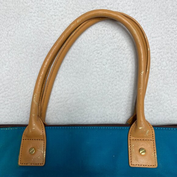 Tory Burch Jaden Bag Coconut Blue Brown Canvas Leather Shopping Tote Purse Women - Picture 9 of 12